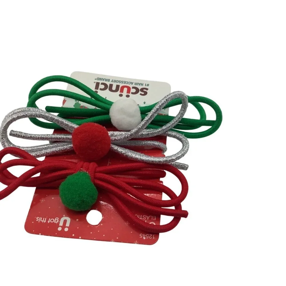 Scunci Christmas Colors Elastic No Pull Hair Ties Festive Bow Red Green 12545‎